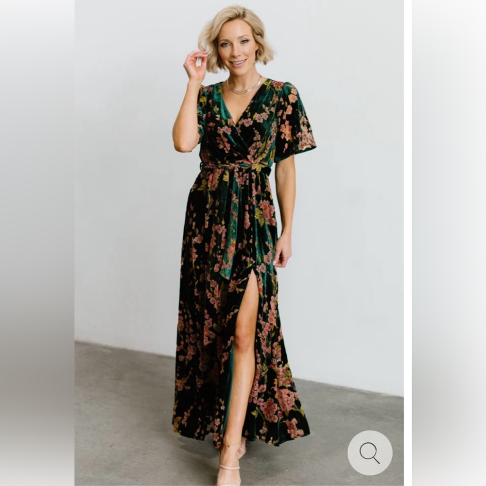 Baltic Born Uma Velvet Maxi Dress - Green Floral - size L - Like new!